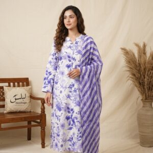 Printed White Two Piece Suit