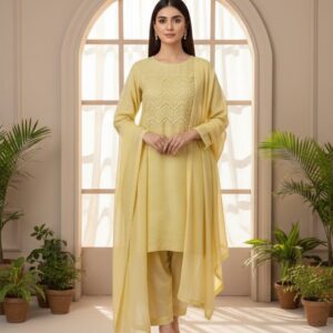 Printed Yellow Unstitched Suit