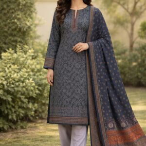 Printed Black Unstitched Suit