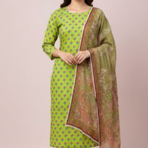 Printed Green Unstitched Suit
