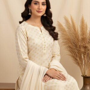 Embroidered Off-White Unstitched Suit