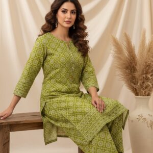 Printed Parrot Green Unstitched Suit