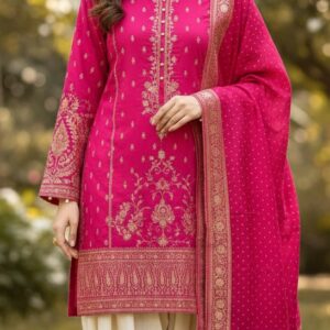 Printed Pink Unstitched Suit