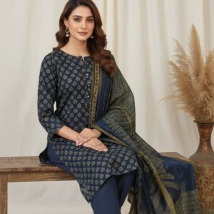 Printed Blue Unstitched Suit