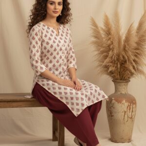 Printed White Unstitched Suit