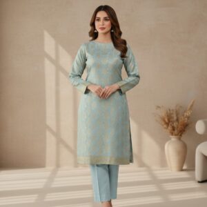 Printed Light Blue Unstitched Suit