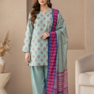 Printed Sea Blue Unstitched Suit
