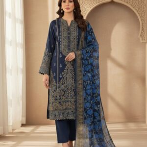 Printed Blue Unstitched Suit