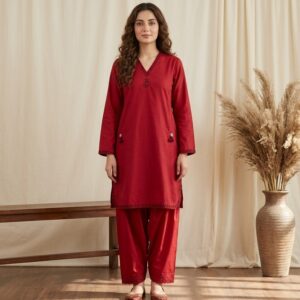 Simple Red Two Piece Suit